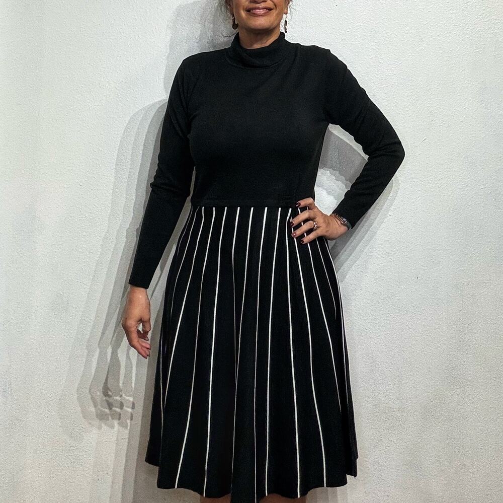Chadwick's Black Turtleneck Pleated Midi Sweater Dress Sz L NWOT